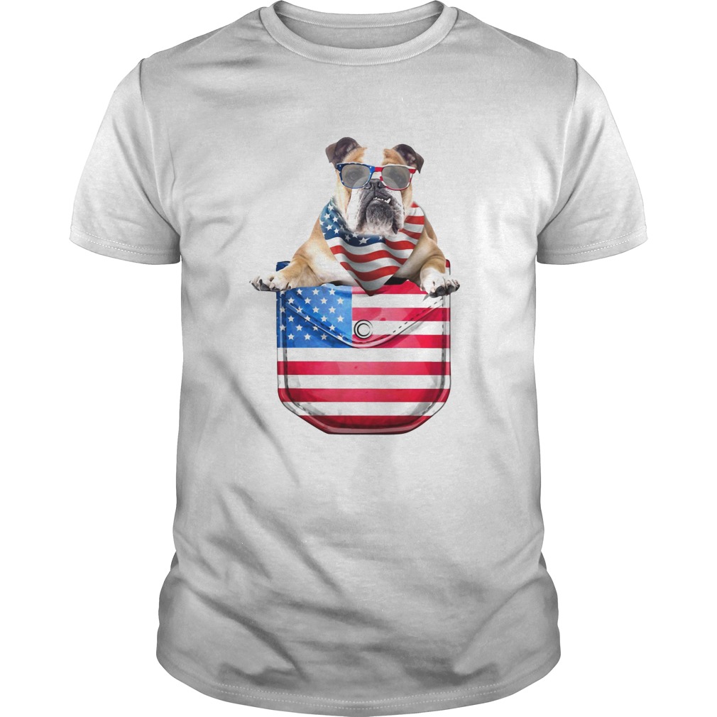 Bulldog pocket american flag independence day shirt