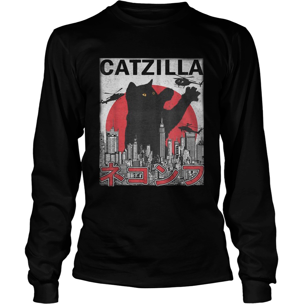 CATZILLA JAPANESE SUNSET STYLE VINTAGE CAT KITTEN LOVER  Long Sleeve