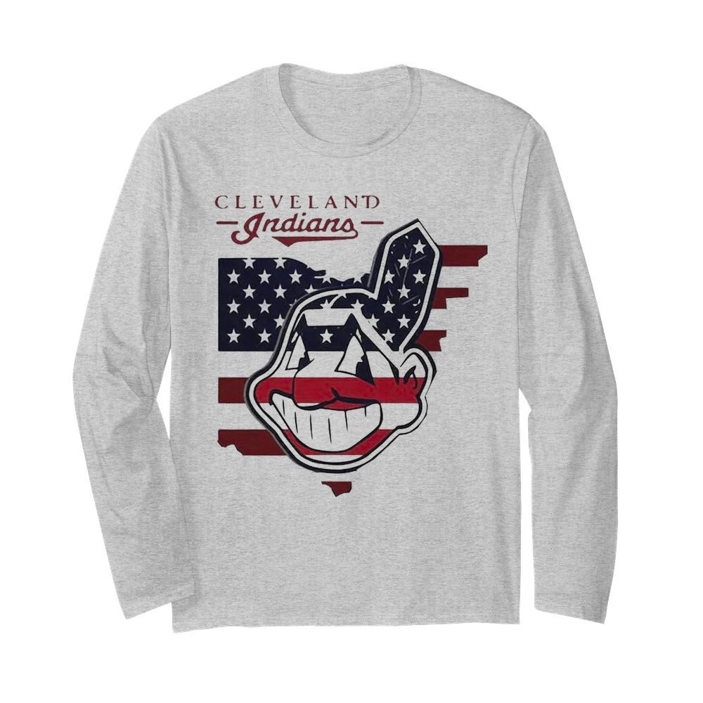 Cleveland Indians American Flag  Long Sleeved T-shirt 