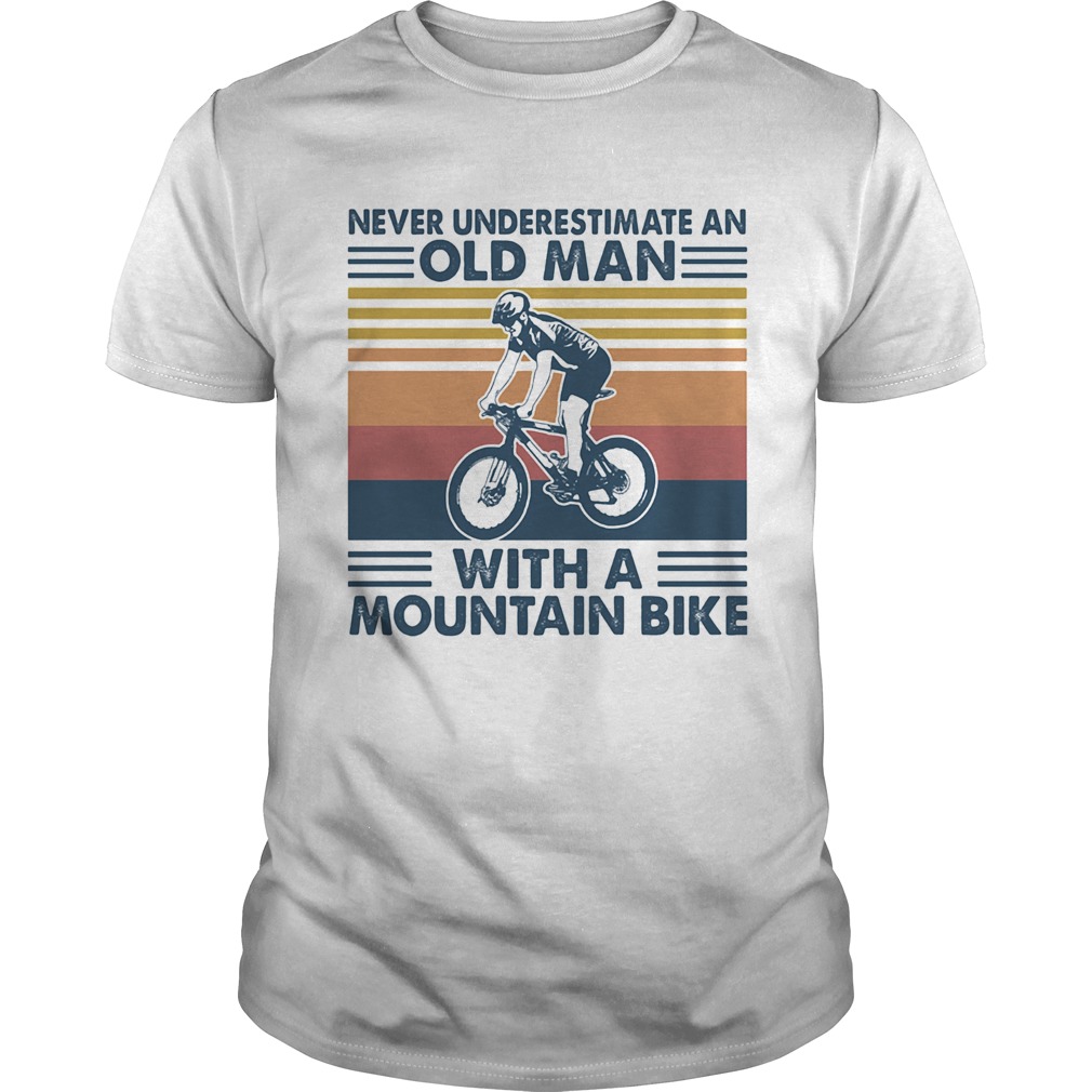 Cycling never underestimate an old man with a mountain bike vintage retro shirt