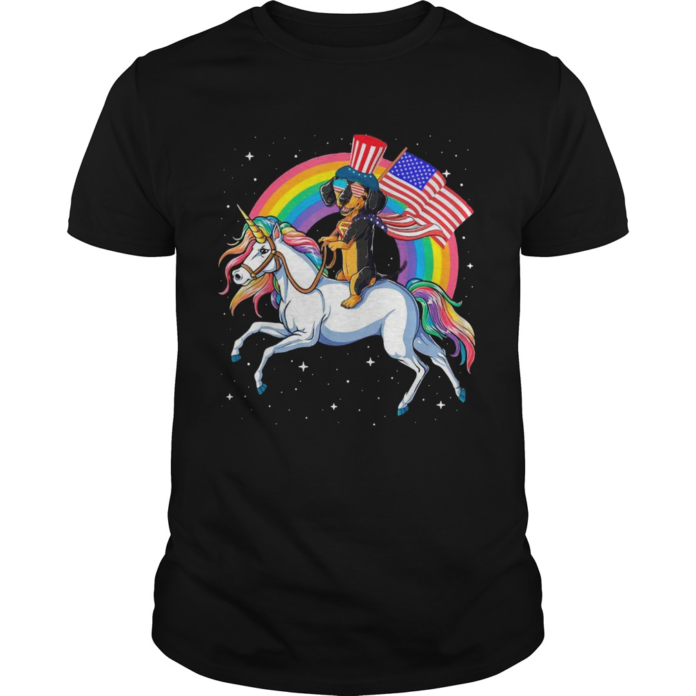 Dachshund Riding Unicorn Happy Independence shirt