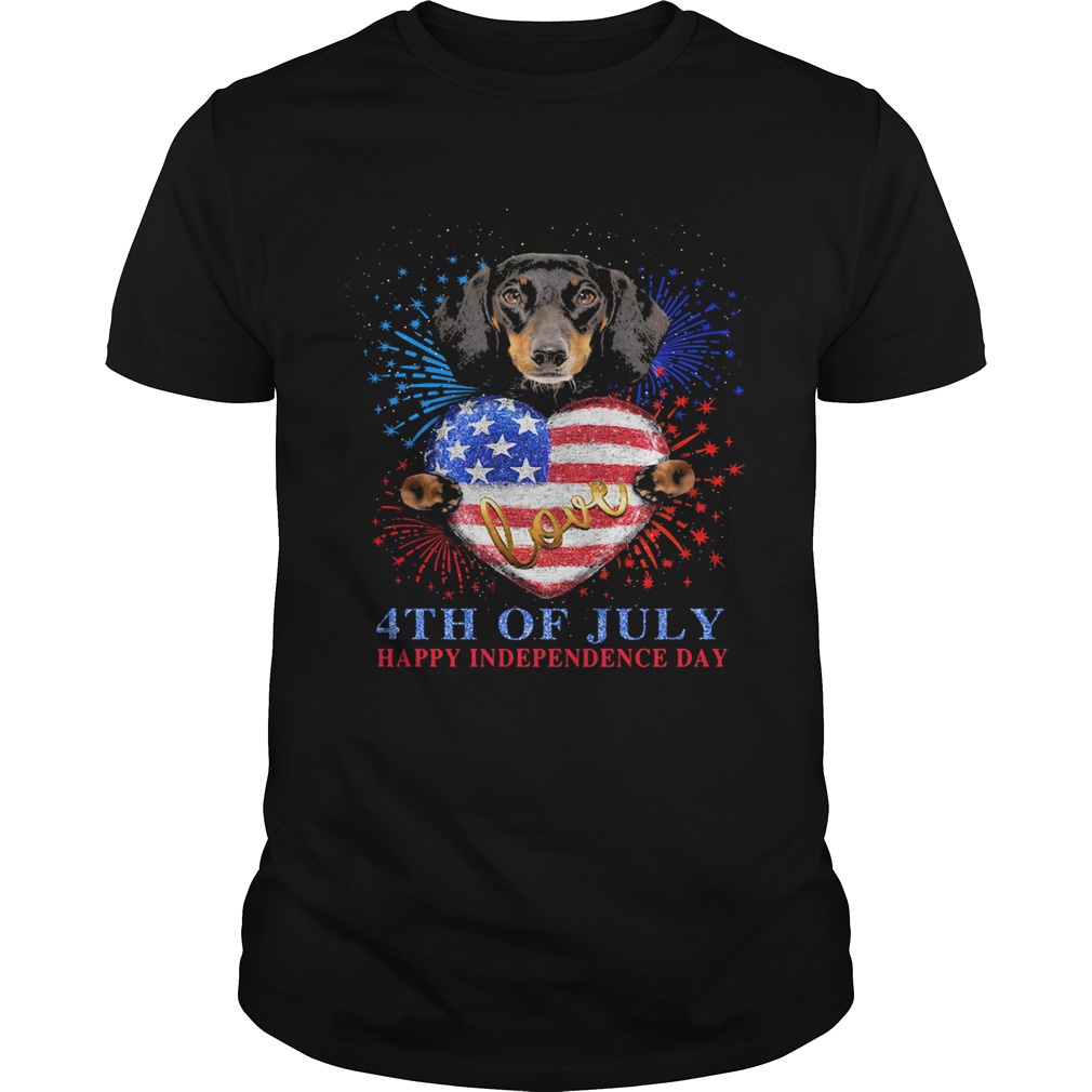 Dachshund hug heart love 4th of july happy independence day firework american flag shirt