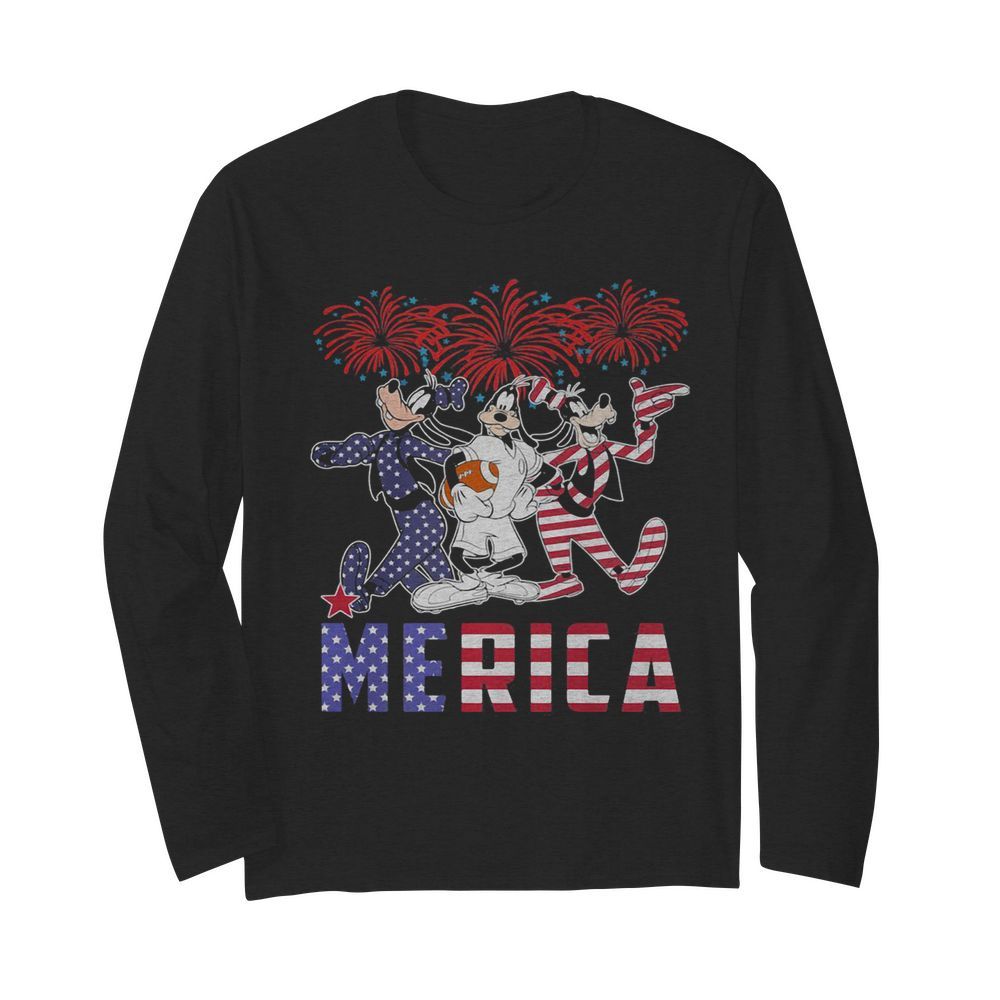 Disney goofy dog merica firework american flag independence day  Long Sleeved T-shirt 