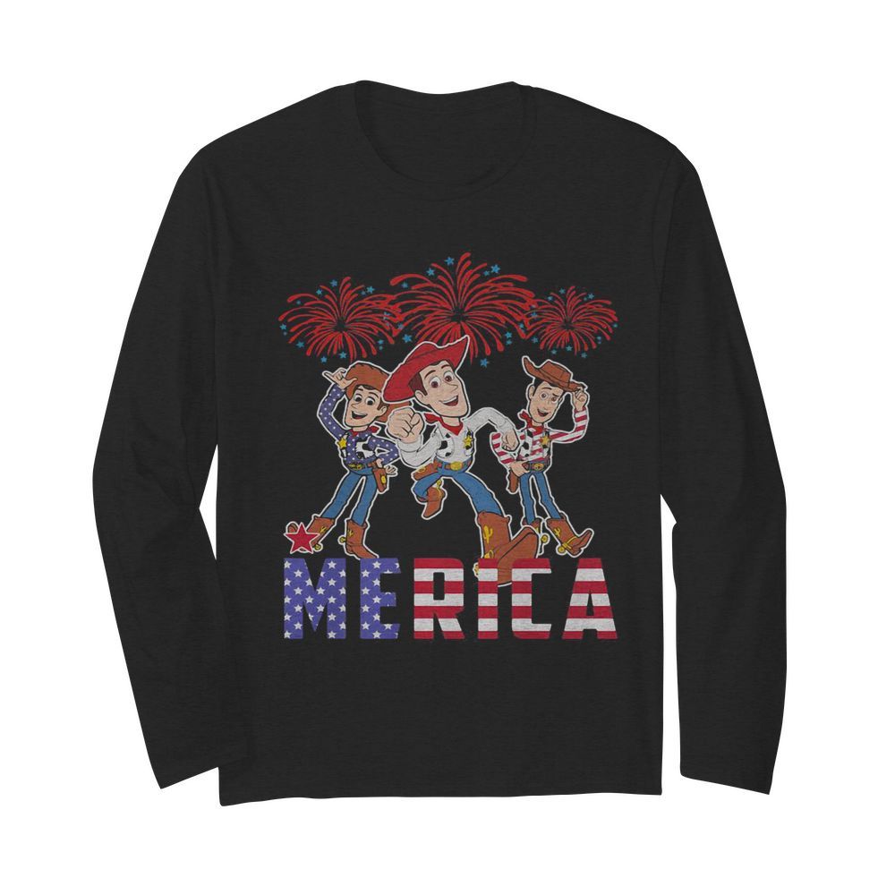 Disney pixar toy woody merica firework american flag independence day  Long Sleeved T-shirt 