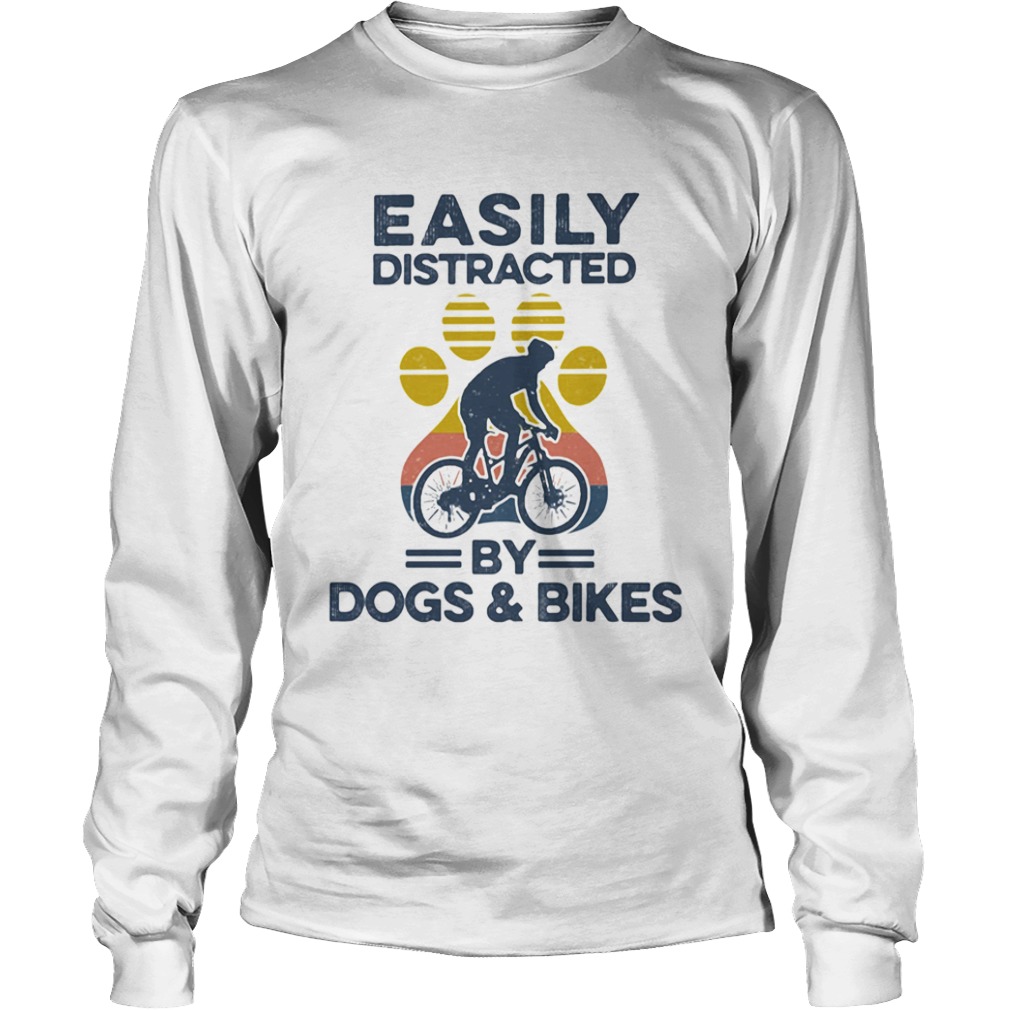 Easily Distracted By Dogs And Bikes Footprint Vintage Retro  Long Sleeve