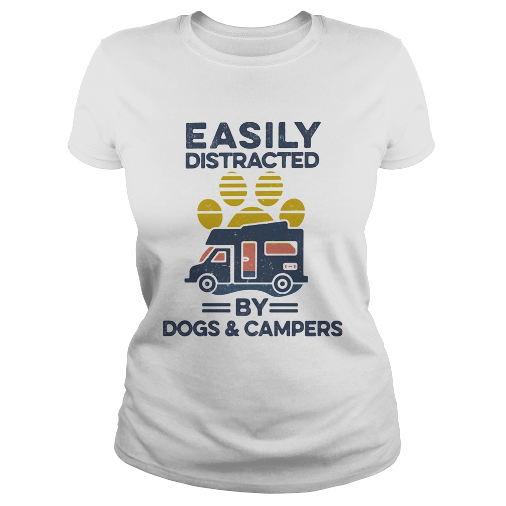 Easily Distracted By Dogs And Campers Footprint Vintage Retro  Classic Ladies