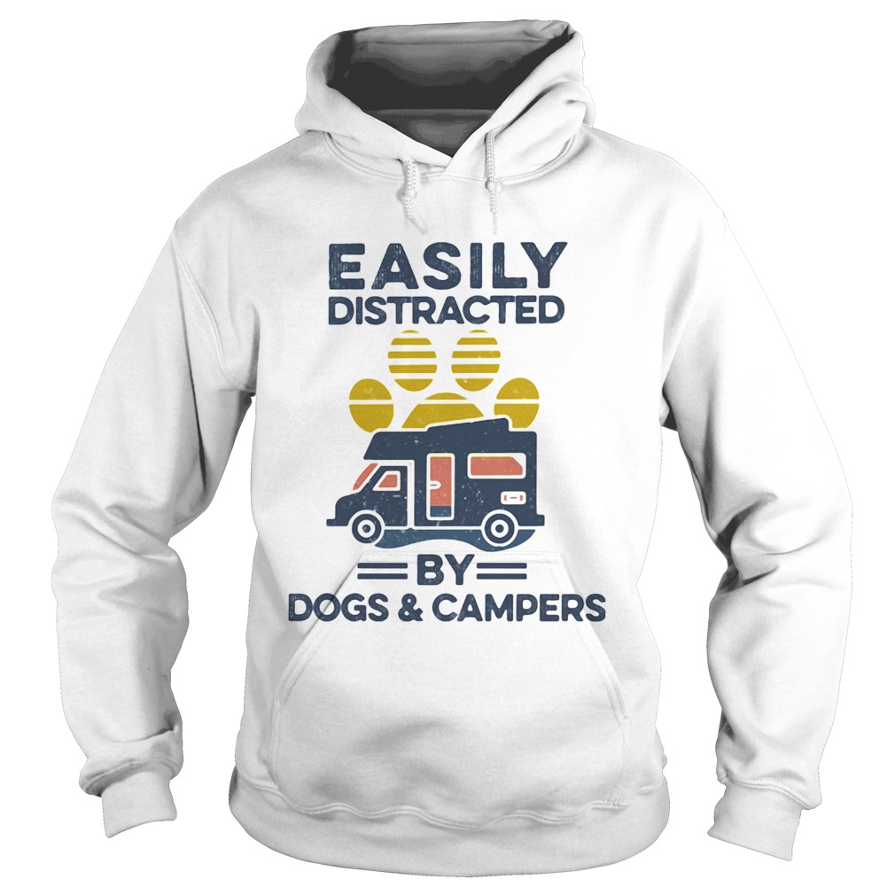 Easily Distracted By Dogs And Campers Footprint Vintage Retro  Hoodie