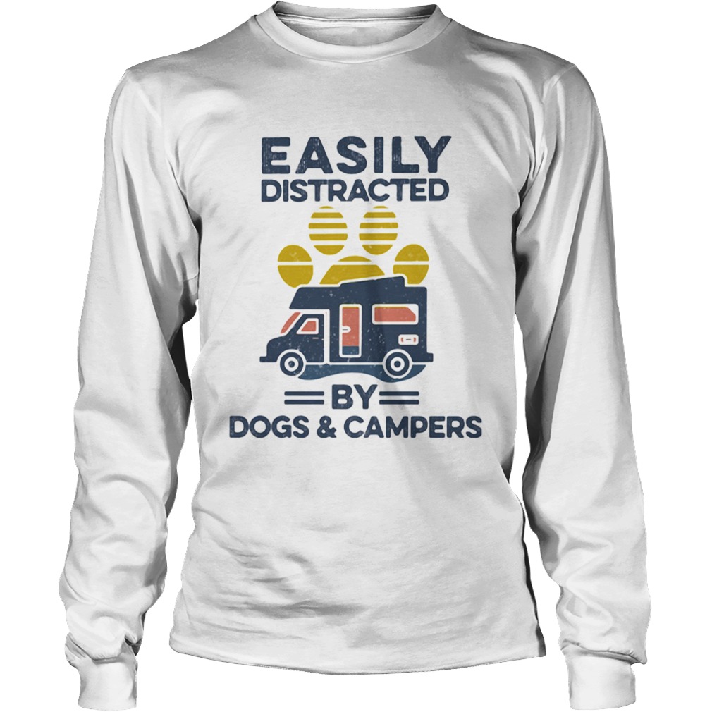 Easily Distracted By Dogs And Campers Footprint Vintage Retro  Long Sleeve