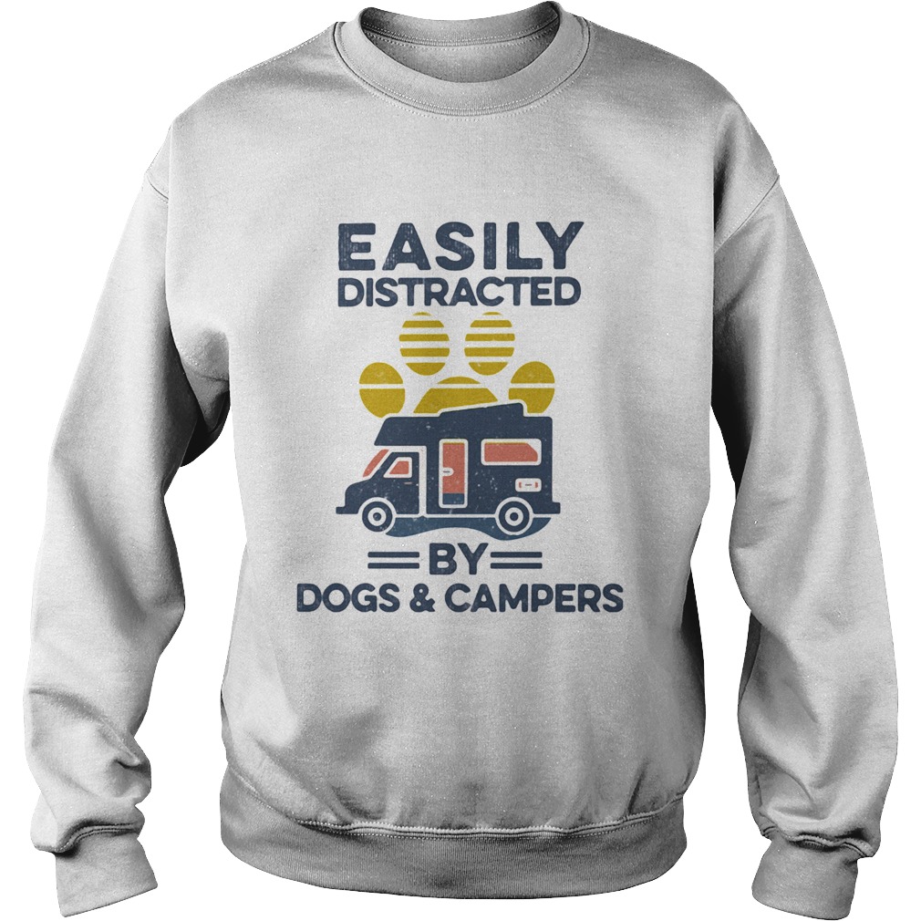 Easily Distracted By Dogs And Campers Footprint Vintage Retro  Sweatshirt