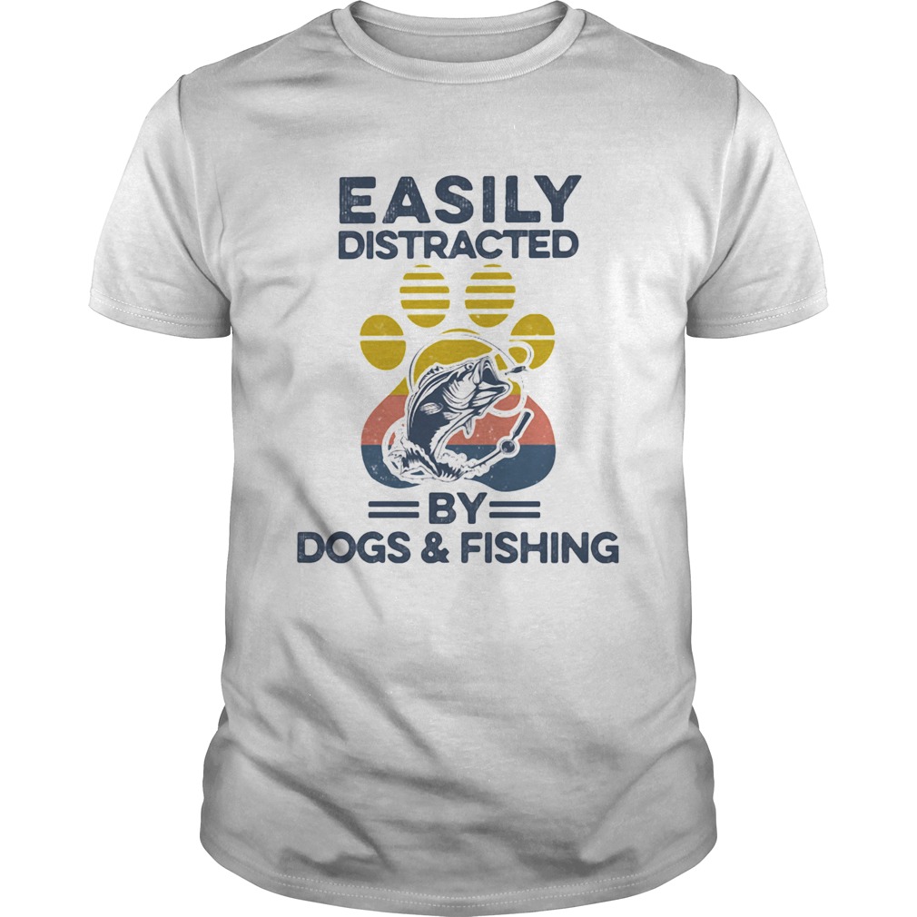 Easily Distracted By Dogs And Fishing Footprint Vintage Retro shirt