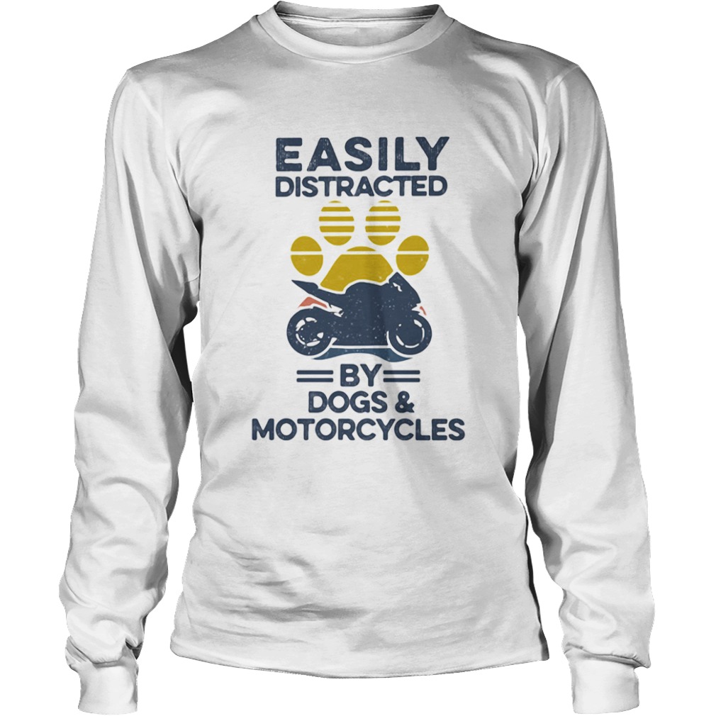 Easily Distracted By Dogs And Motorcycles Footprint Vintage Retro  Long Sleeve