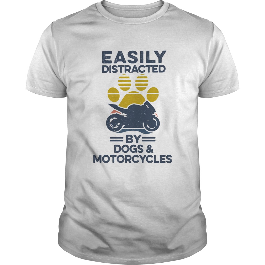 Easily Distracted By Dogs And Motorcycles Footprint Vintage Retro shirt