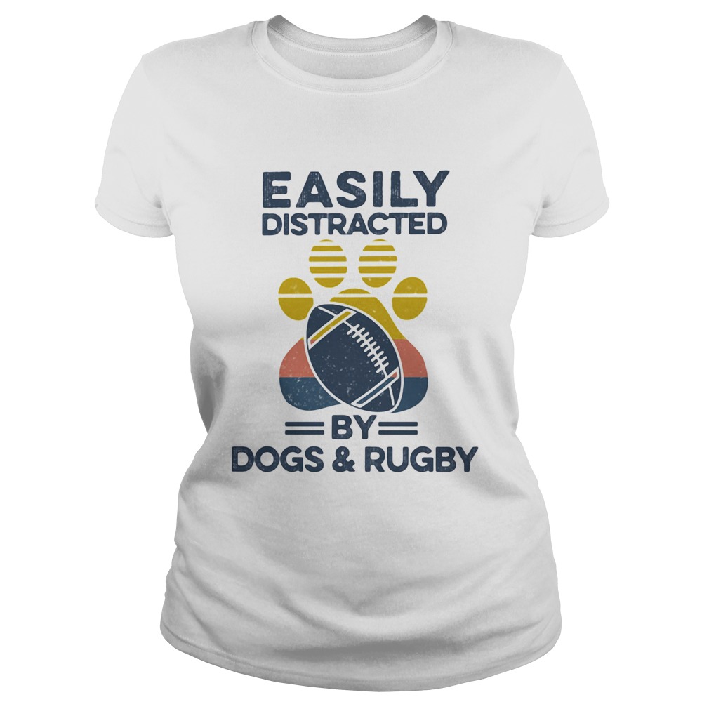 Easily Distracted By Dogs And Rugby Footprint Vintage Retro  Classic Ladies