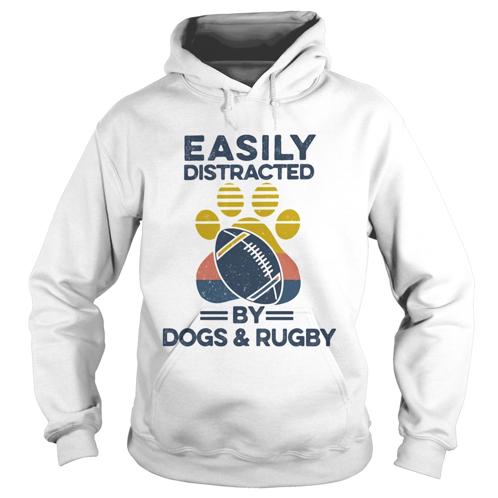 Easily Distracted By Dogs And Rugby Footprint Vintage Retro  Hoodie