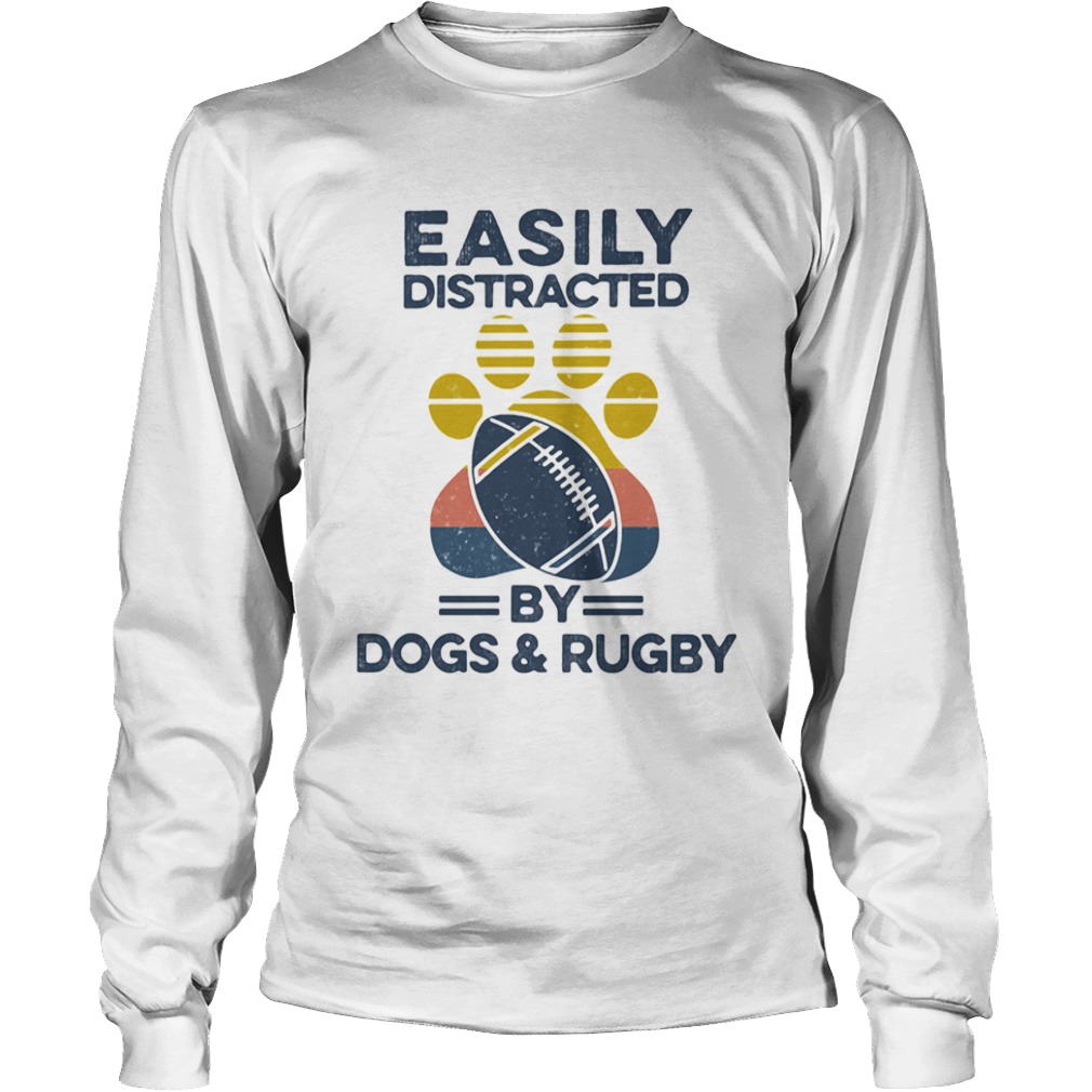 Easily Distracted By Dogs And Rugby Footprint Vintage Retro  Long Sleeve