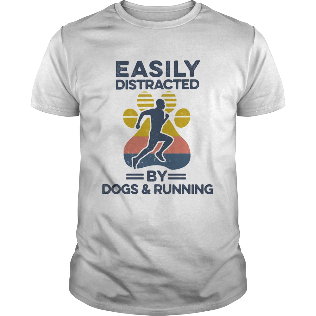 Easily Distracted By Dogs And Running Footprint Vintage Retro shirt