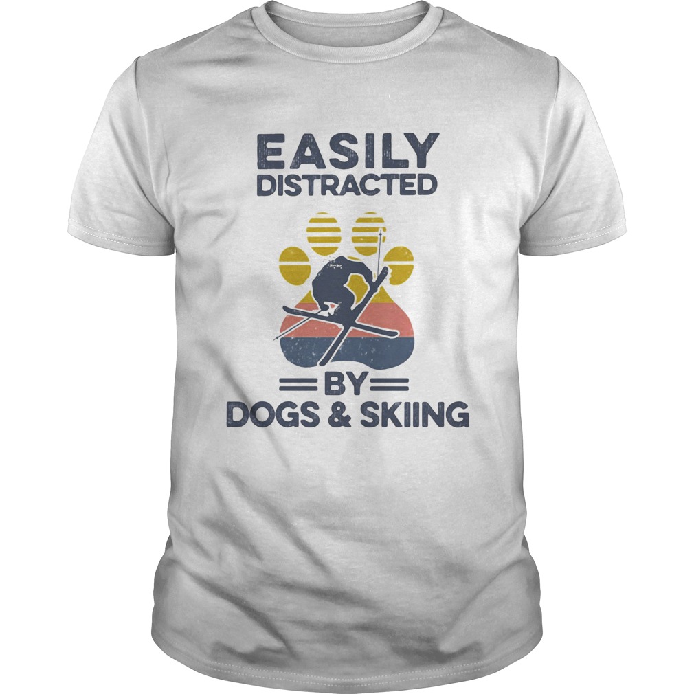 Easily Distracted By Dogs And Skiing Footprint Vintage Retro shirt