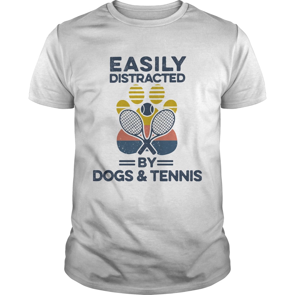 Easily Distracted By Dogs And Tennis Footprint Vintage Retro shirt