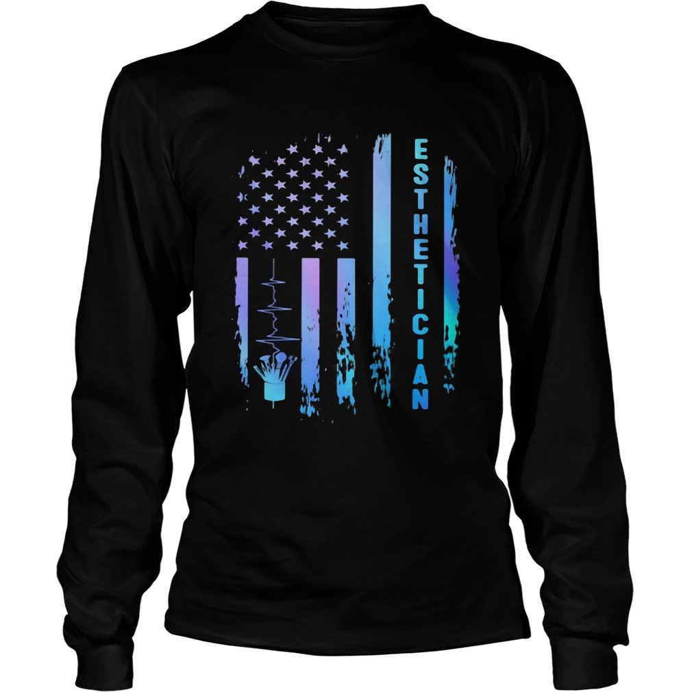 Esthetician heartbeat american flag independence day  Long Sleeve