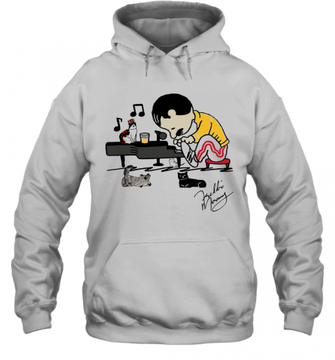 Freddie Mercury Playing Piano With His Cats Signature T-Shirt Unisex Hoodie