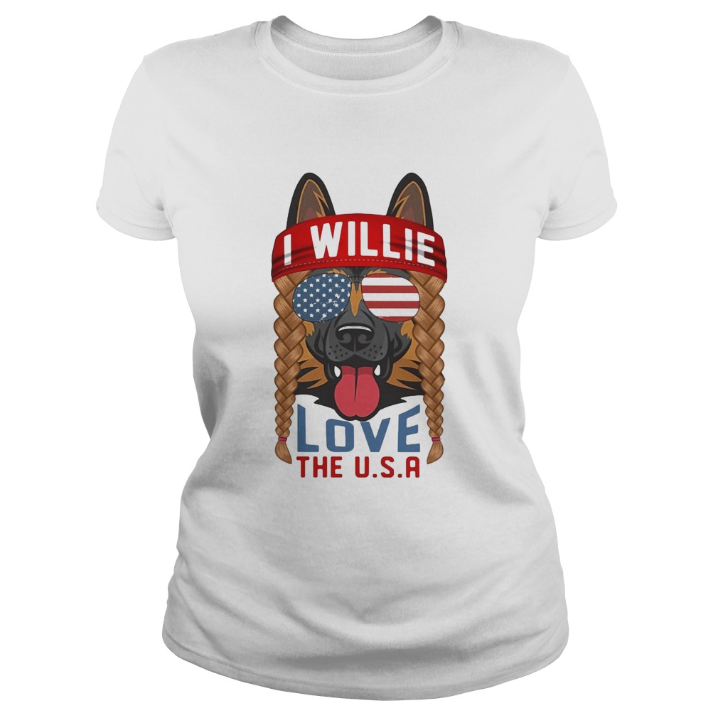 German shepherd I willie love the USA American flag veteran Independence Day  Classic Ladies