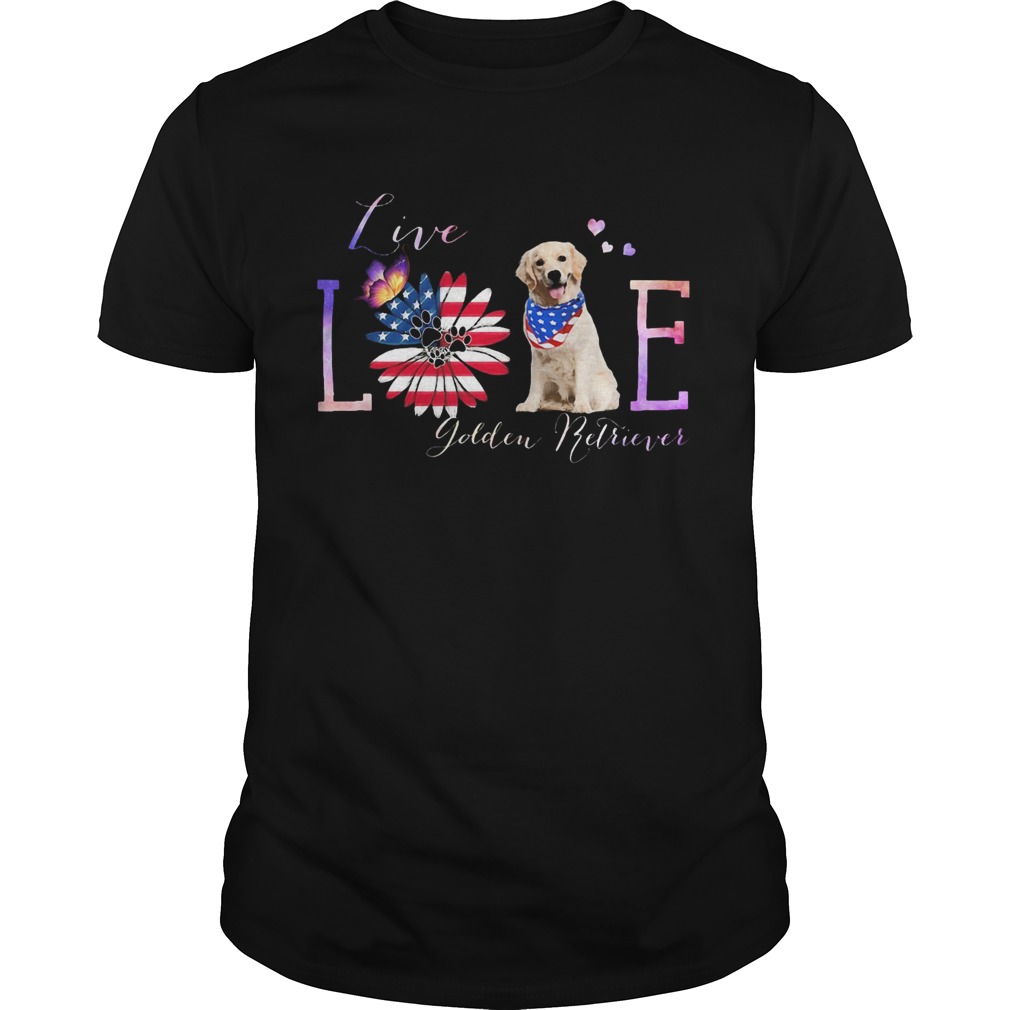 Golden retriever live love paw sunflower American flag veteran Independence Day shirt