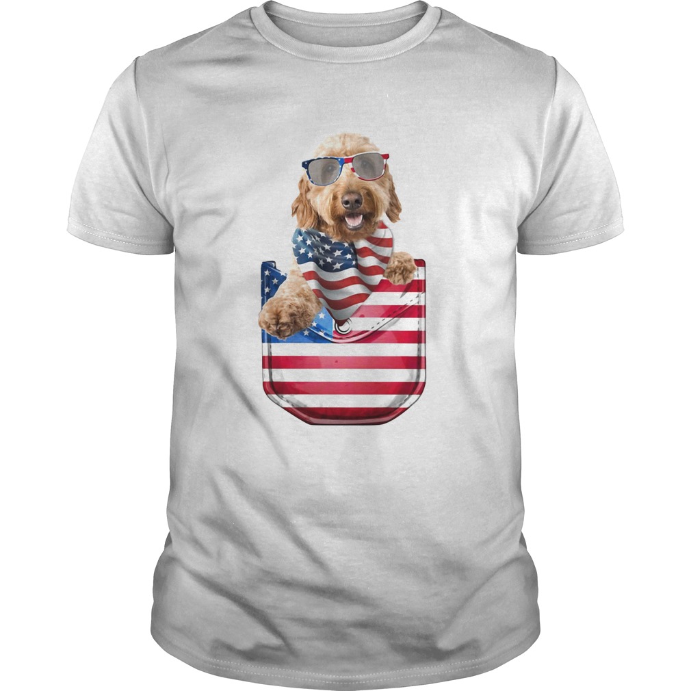 Goldendoodle pocket american flag independence day shirt