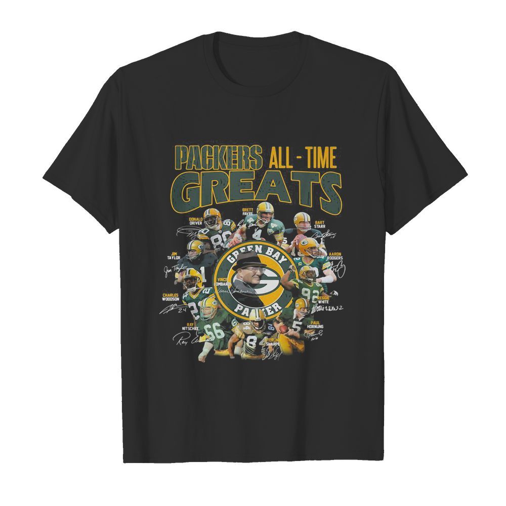 Green bay packers all-time greats players signatures shirt