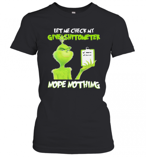 Grinch Let Me Check My Giveashitometer Nope Nothing Black T-Shirt Classic Women's T-shirt