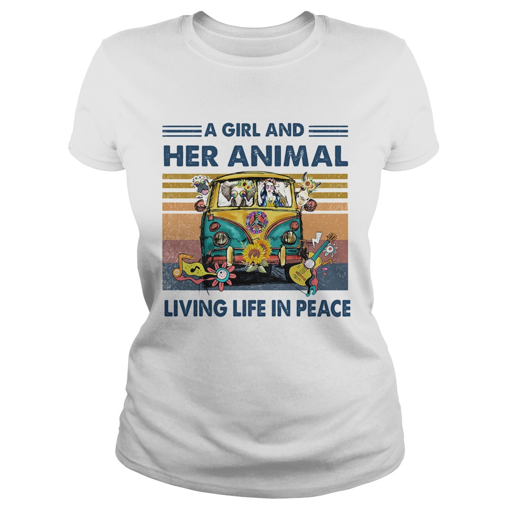 Hippie bus a girl and her animal living life in peace vintage retro  Classic Ladies