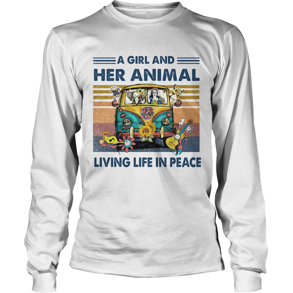 Hippie bus a girl and her animal living life in peace vintage retro  Long Sleeve