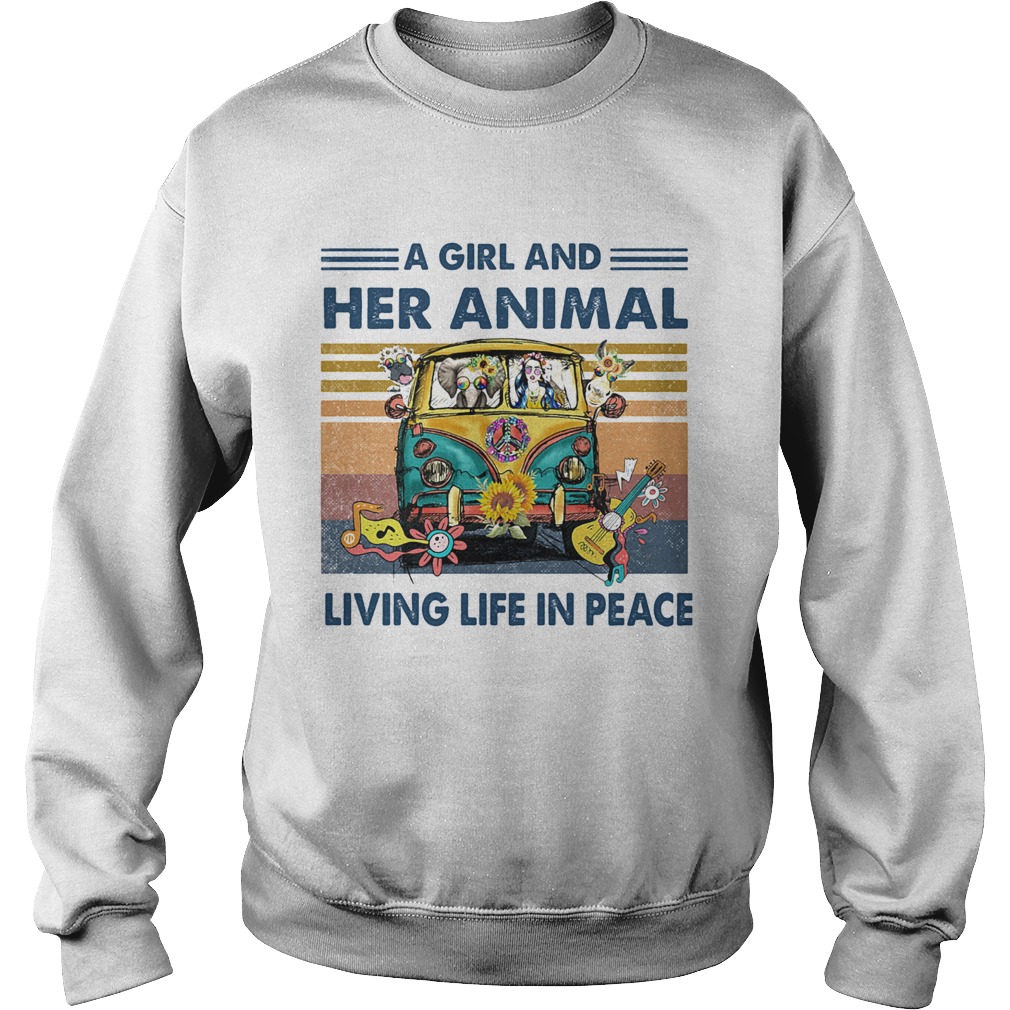 Hippie bus a girl and her animal living life in peace vintage retro  Sweatshirt