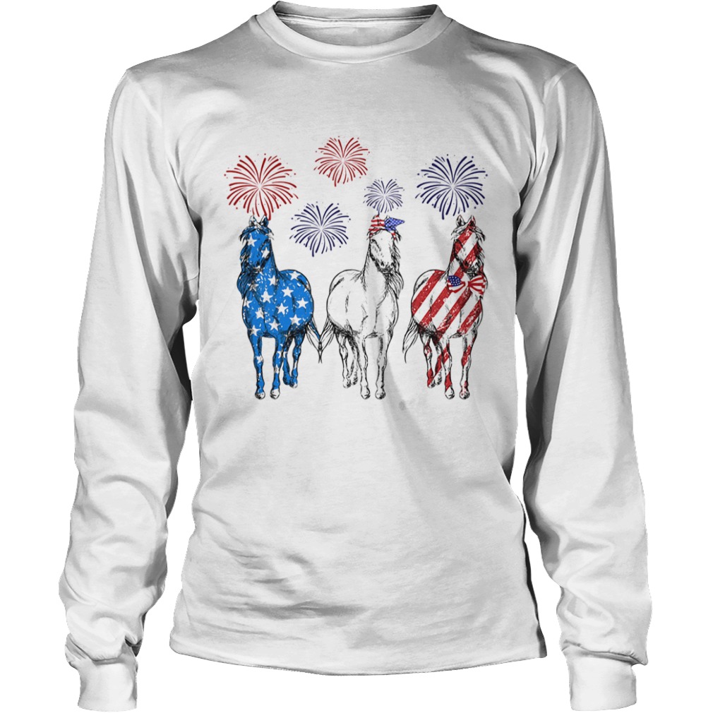 Horses firework american flag independence day  Long Sleeve