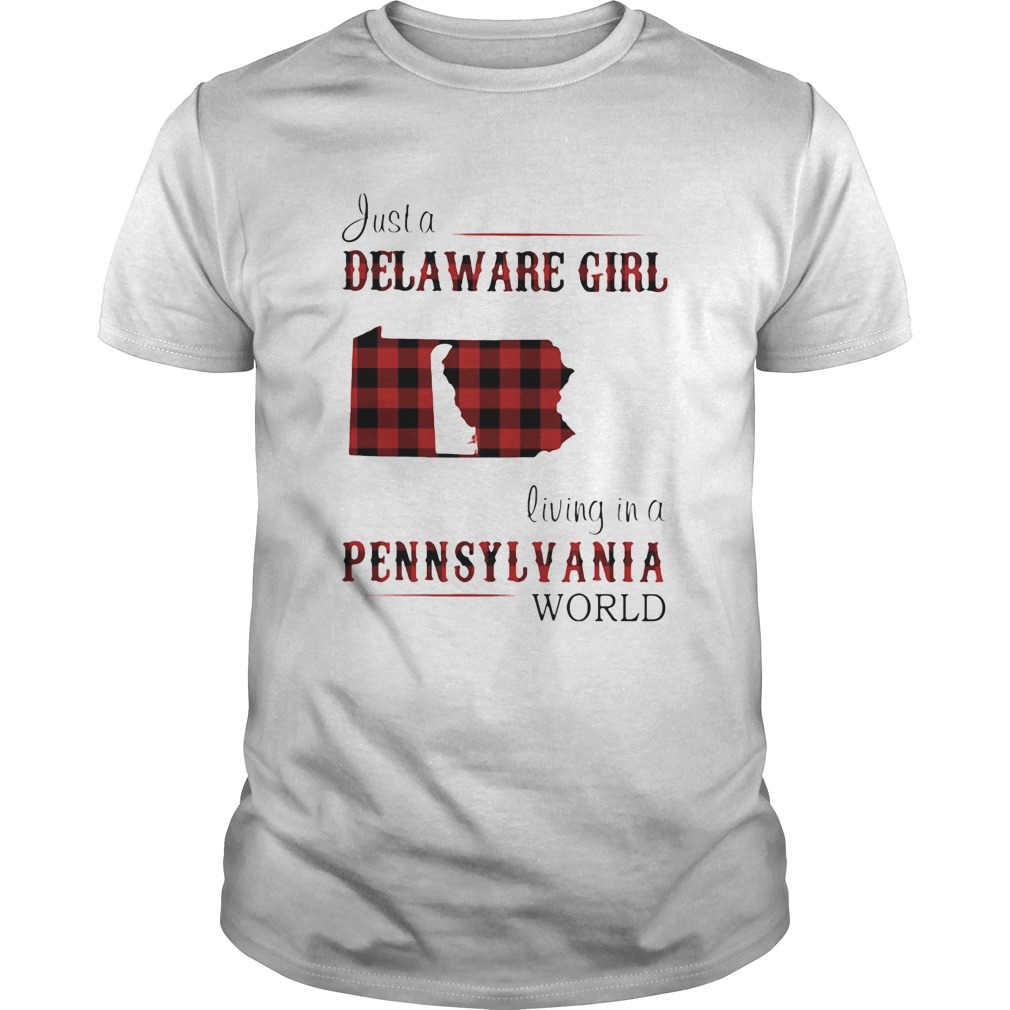 Just a delaware girl living in a pennsylvania world map shirt