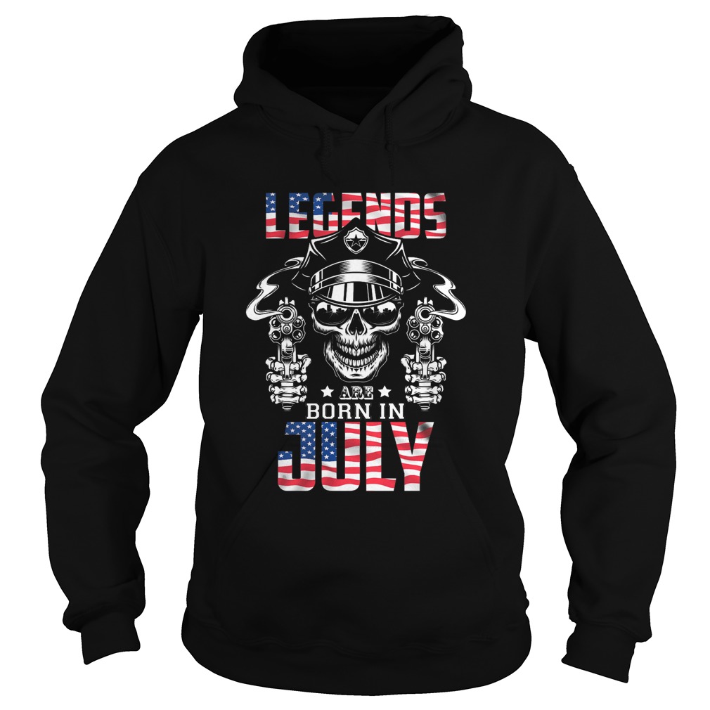 Legends born in July skull wear glasses gun American flag  Hoodie