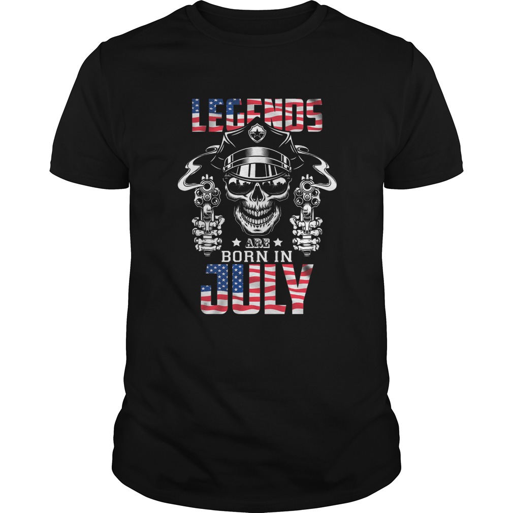 Legends born in July skull wear glasses gun American flag  Unisex