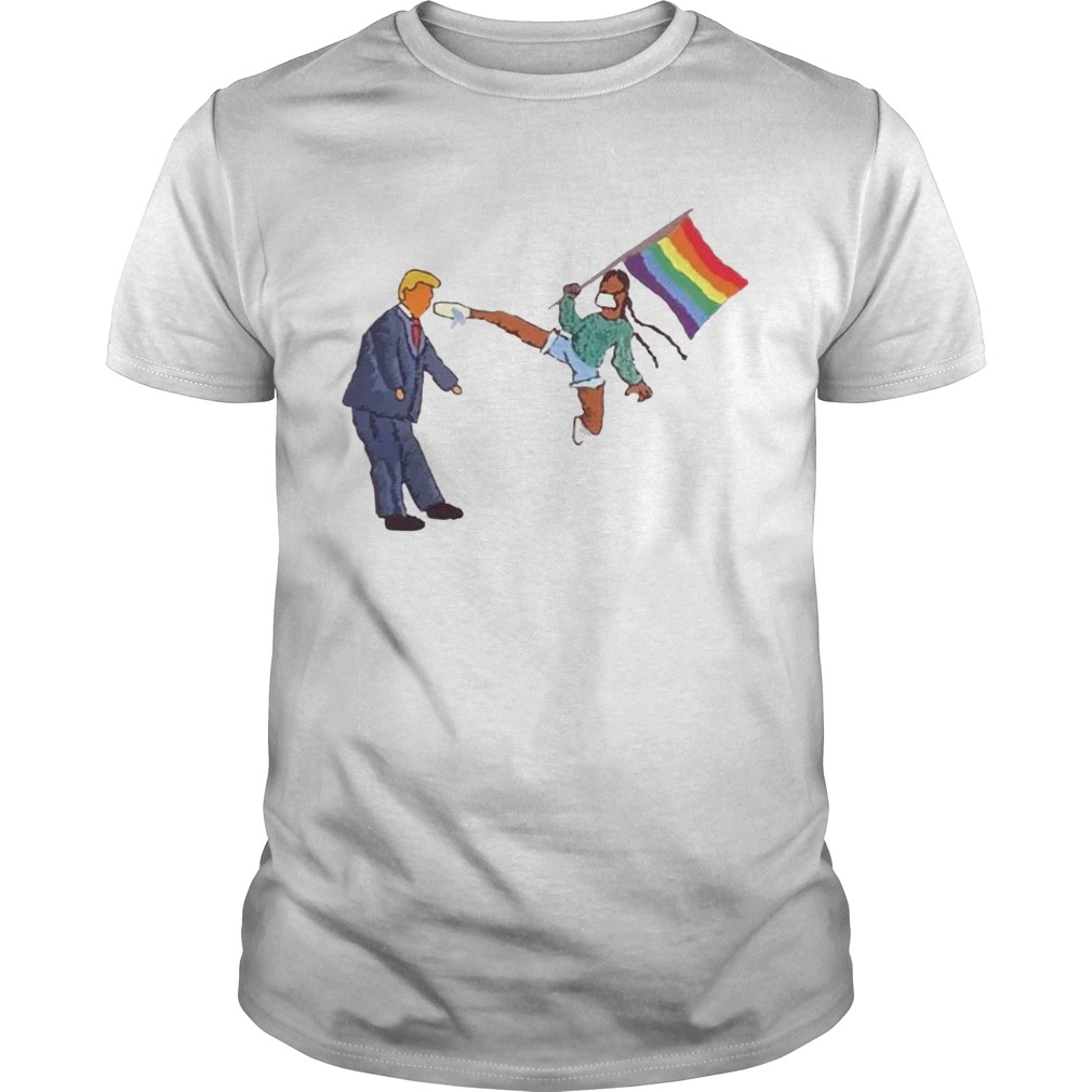 Lgbt Black Girl Hold Pride Flag Kicking Trump In Face shirt