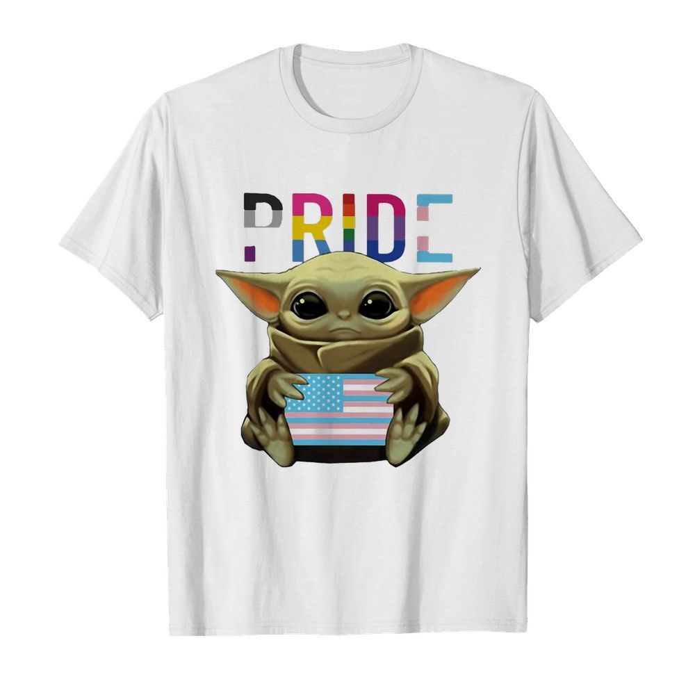 Lgbt pride baby yoda hug american flag independence day shirt