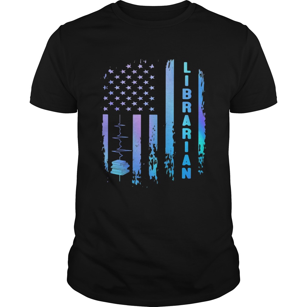 Librarian heartbeat american flag independence day shirt