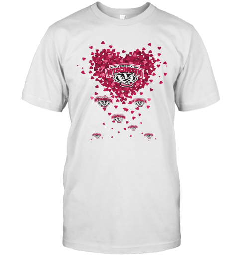 Love University Of Wisconsin Logo Hearts T-Shirt