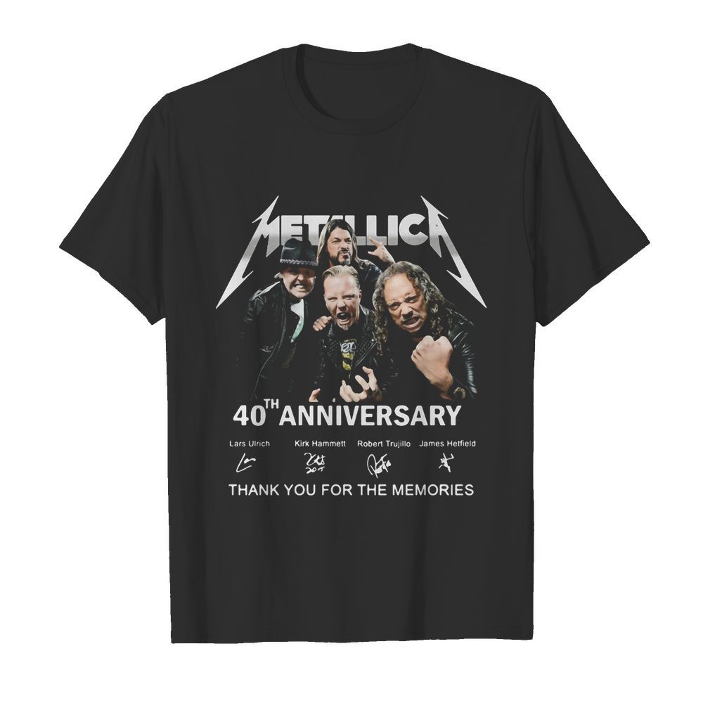 Metallica band 40th anniversary lars ulrich kirk hammett robert trujillo james hetfield thank you for the memories signatures shirt