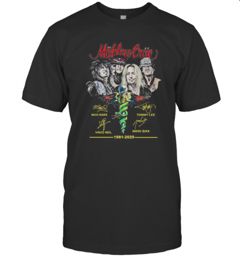 Motley Crue 1981 2020 Band Members Signatures T-Shirt