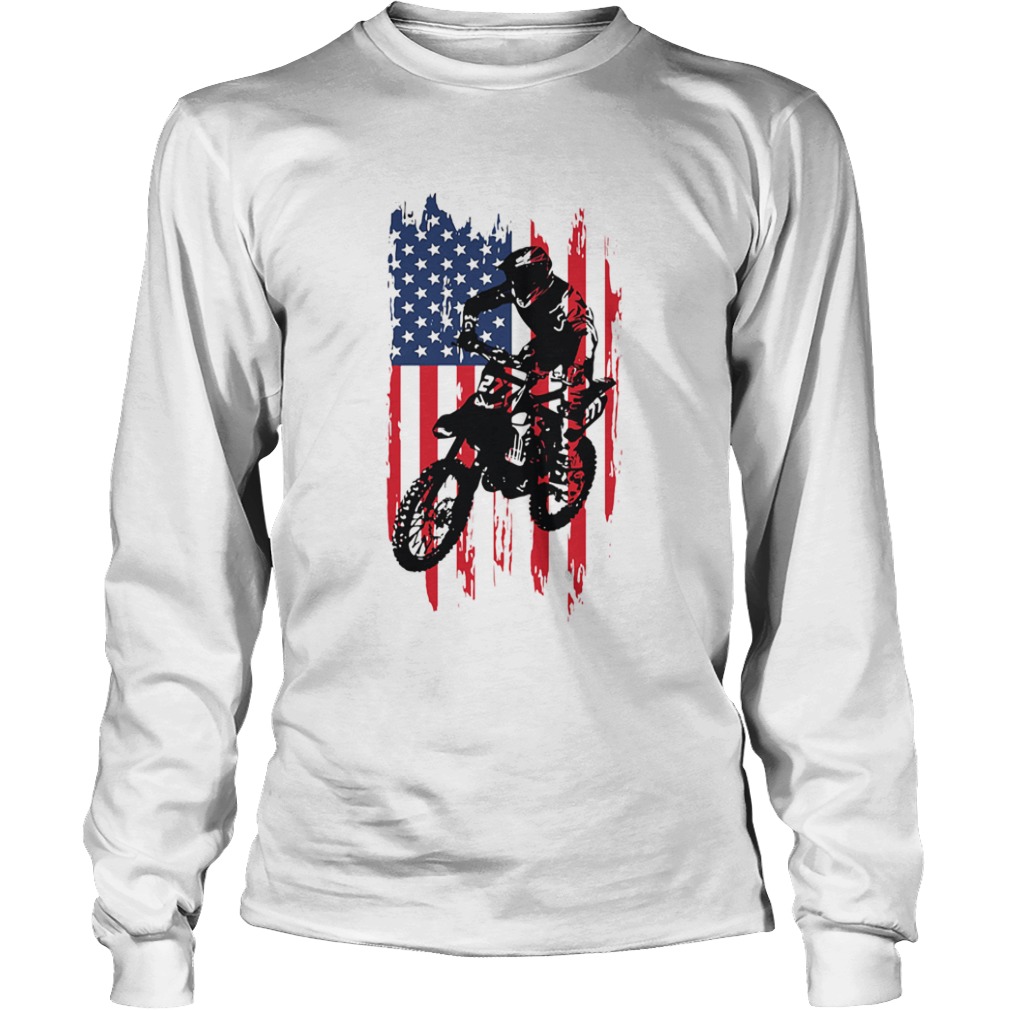 Motocross american flag independence day  Long Sleeve