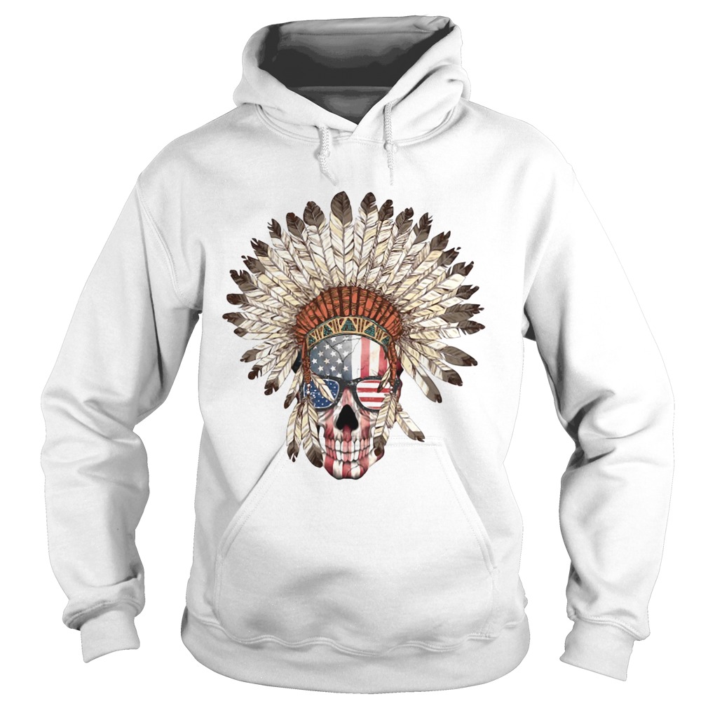 Native american headdress drawing skull American flag veteran Independence Day  Hoodie