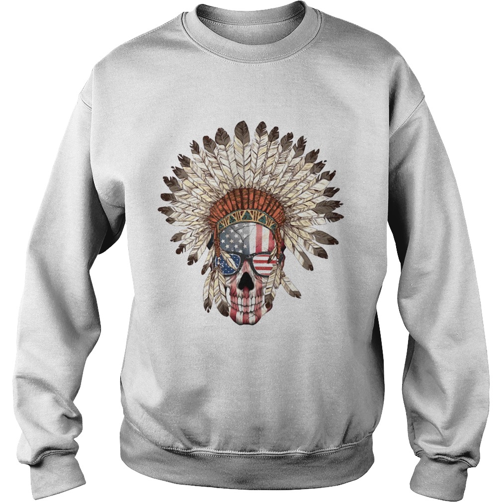 Native american headdress drawing skull American flag veteran Independence Day  Sweatshirt