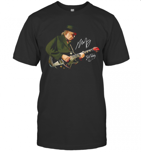 Neil Young Playing Guitar Signature Art T-Shirt