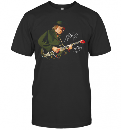 Neil Young Playing Guitar Signature Art T-Shirt