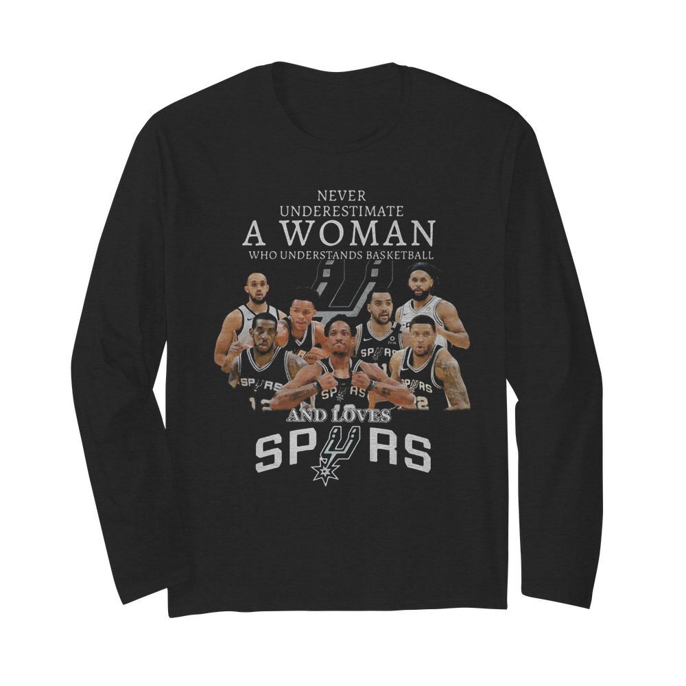 Never underestimate a woman who understands basketball and loves san antonio spurs  Long Sleeved T-shirt 