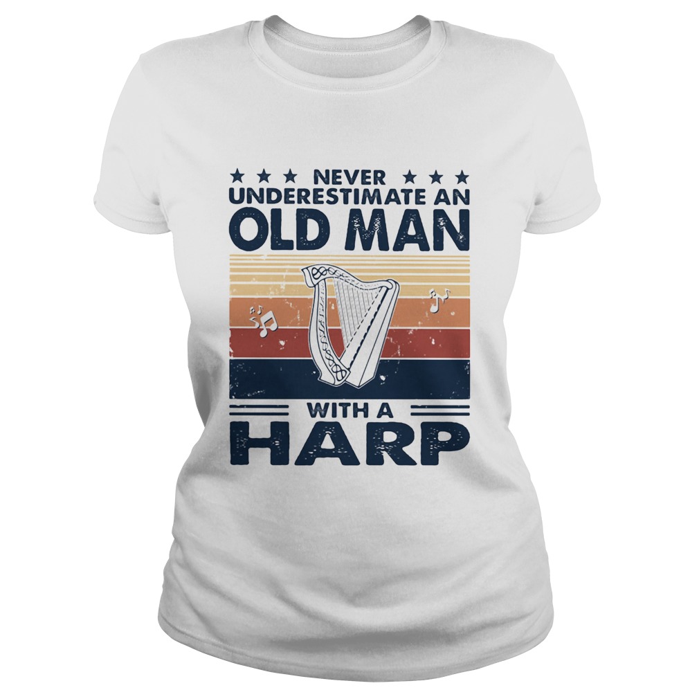 Never underestimate an old man with a harp vintage retro stars  Classic Ladies