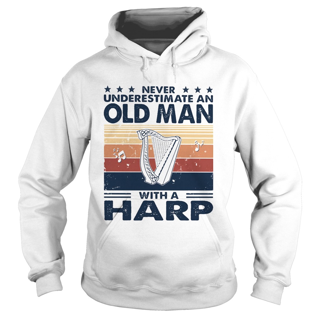 Never underestimate an old man with a harp vintage retro stars  Hoodie